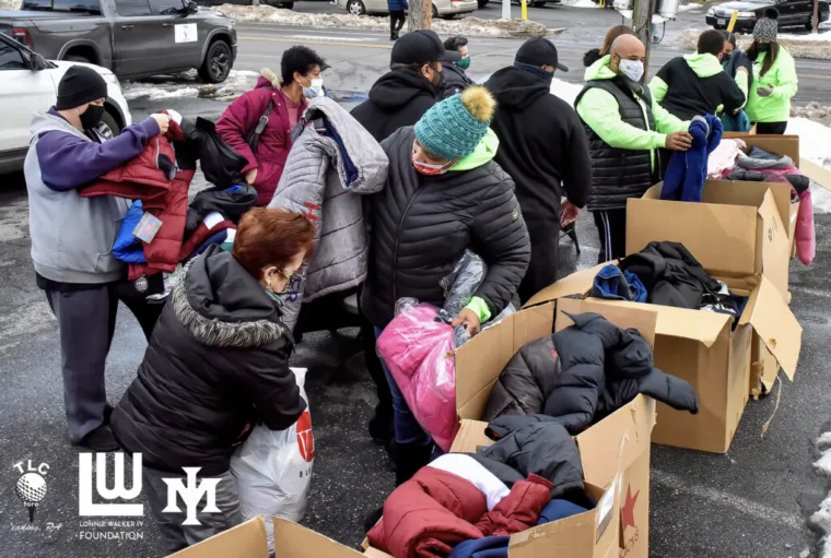 Volunteers sorting donated coats at the Foundation coat drive